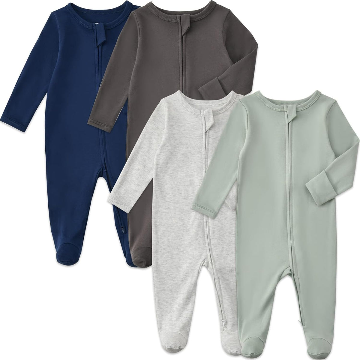 Aablexema Baby Footed Pajamas with Mitten Cuffs Zipper 4-Pack Infant Newborn Cotton Long Sleeve