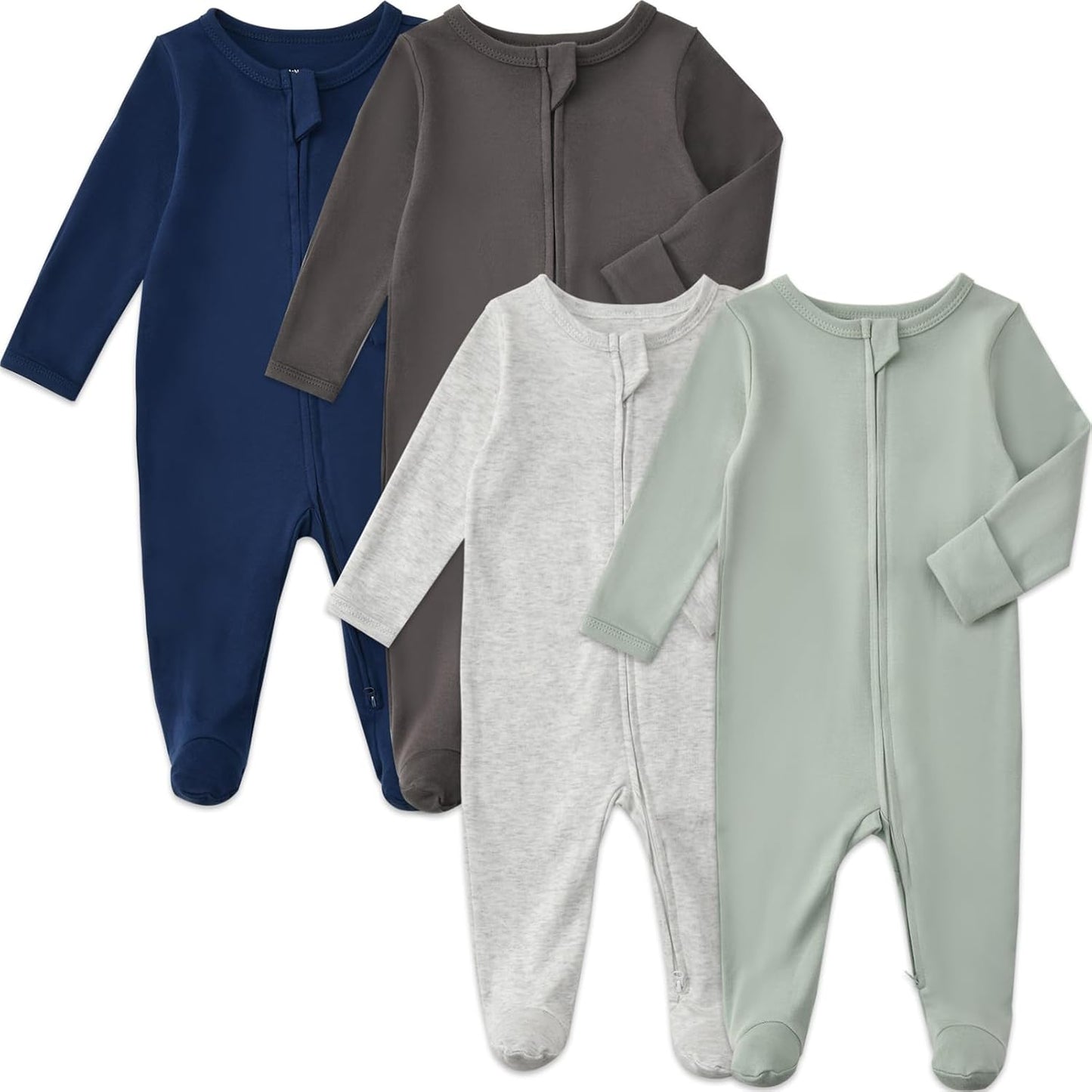 Aablexema Baby Footed Pajamas with Mitten Cuffs Zipper 4-Pack Infant Newborn Cotton Long Sleeve