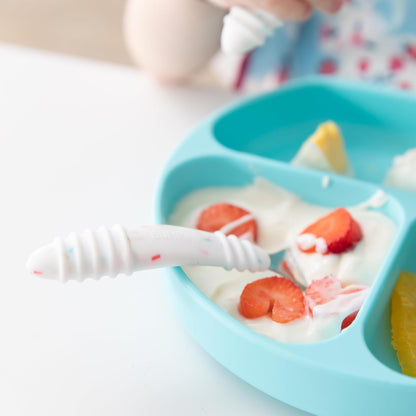 Bumkins Toddler Utensils, Kids Size Fork and Spoon Set, Silicone and Stainless-Steel Training