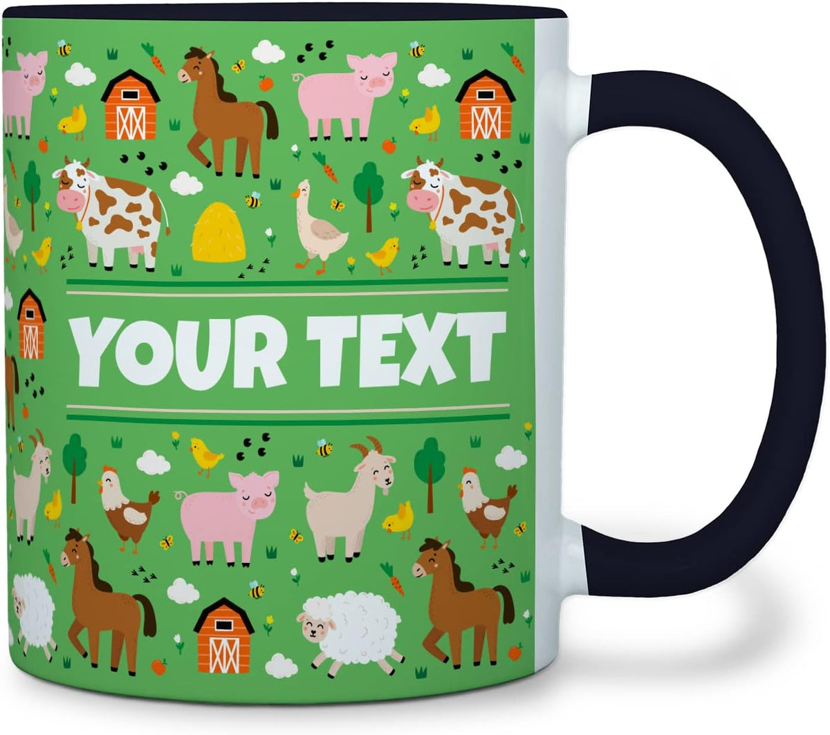 Personalized Mug for Kids - Farm Animals - Custom Name/Text, Ceramic Hot Chocolate/Cocoa/Coffee Cup