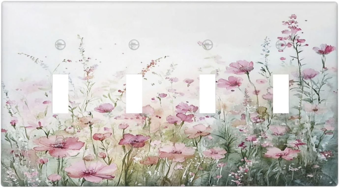 Light Switch Covers Wildflower Botanical Watercolor Floral Quad Toggle Electrical Faceplate 4 Gang