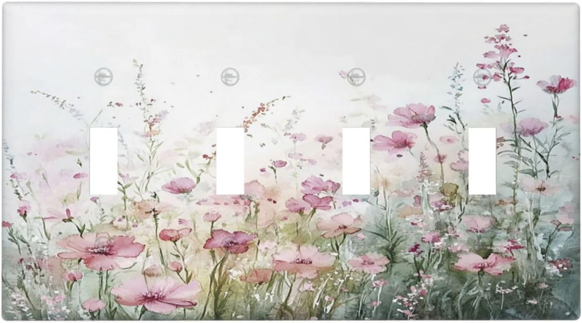 Light Switch Covers Wildflower Botanical Watercolor Floral Quad Toggle Electrical Faceplate 4 Gang