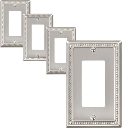 4-Pack Decorator Outlet Cover Plate, Decorative Switch Plates and Outlet Covers, Brushed Nickel
