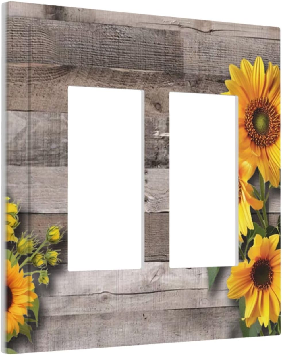 Sunflower Rustic Brown Gray Wood Decorative Outlet Covers 2 Gang Double GFCI Rocker Electrical Wall