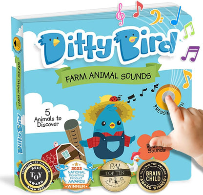 Ditty Bird Farm Animals Sound Book for Toddlers | Interactive Farm Board Book with Real Animal