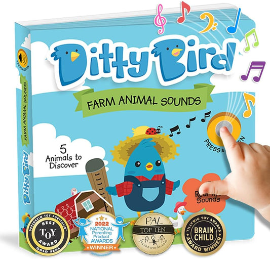 Ditty Bird Farm Animals Sound Book for Toddlers | Interactive Farm Board Book with Real Animal