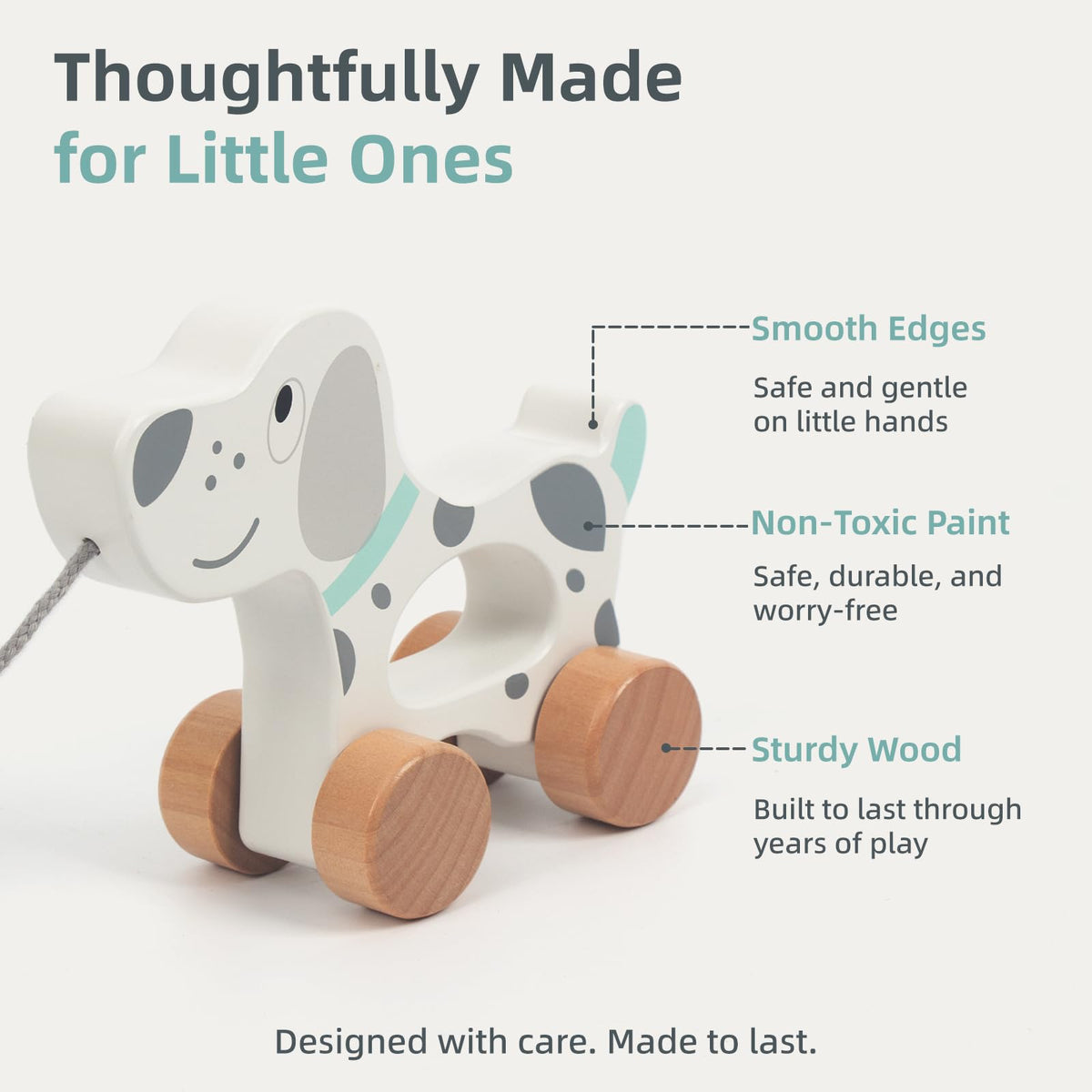 WoodenEdu Baby Toys Car,Wooden Pull Along Toy for Toddlers 1 2 3 Year Olds