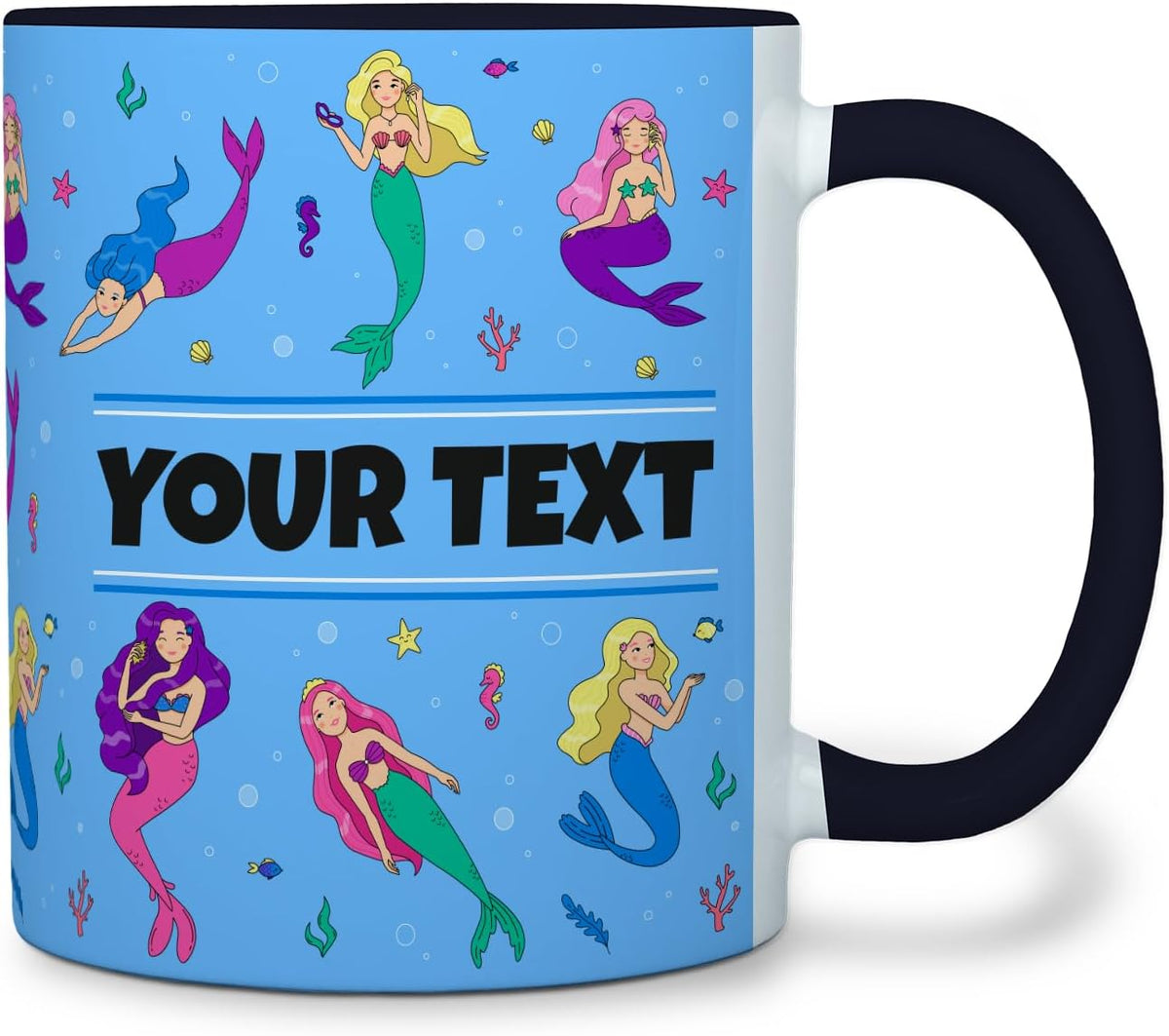 Personalized Mug for Kids - Mermaids - Custom Name/Text, Ceramic Hot Chocolate/Cocoa/Coffee Cup for
