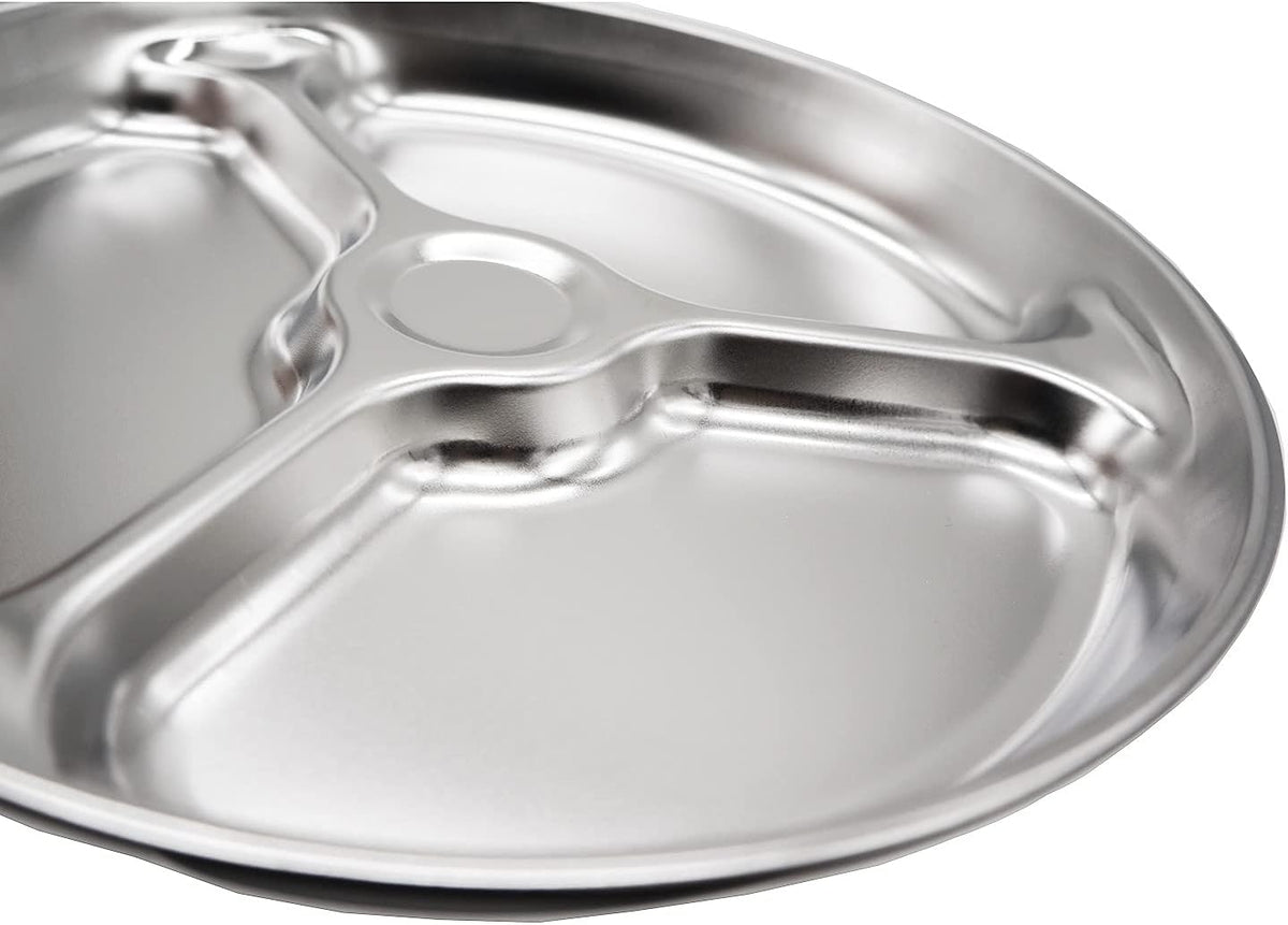 Korean Stainless Steel Divided Round Plates, Little Kids Toddlers Babies Tray, BPA Free, Diet