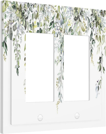 Decorative Outlet Covers Boho Farmhouse Flower Leaf Sage Green 2 Gang Double GFCI Rocker Electrical