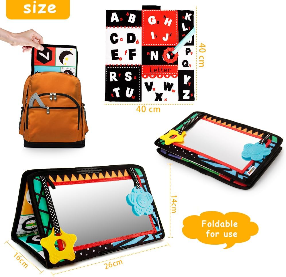 beetoy Tummy Time Baby Mirror Toys with Black and White Pattern, High Contrast 3D Activity Play