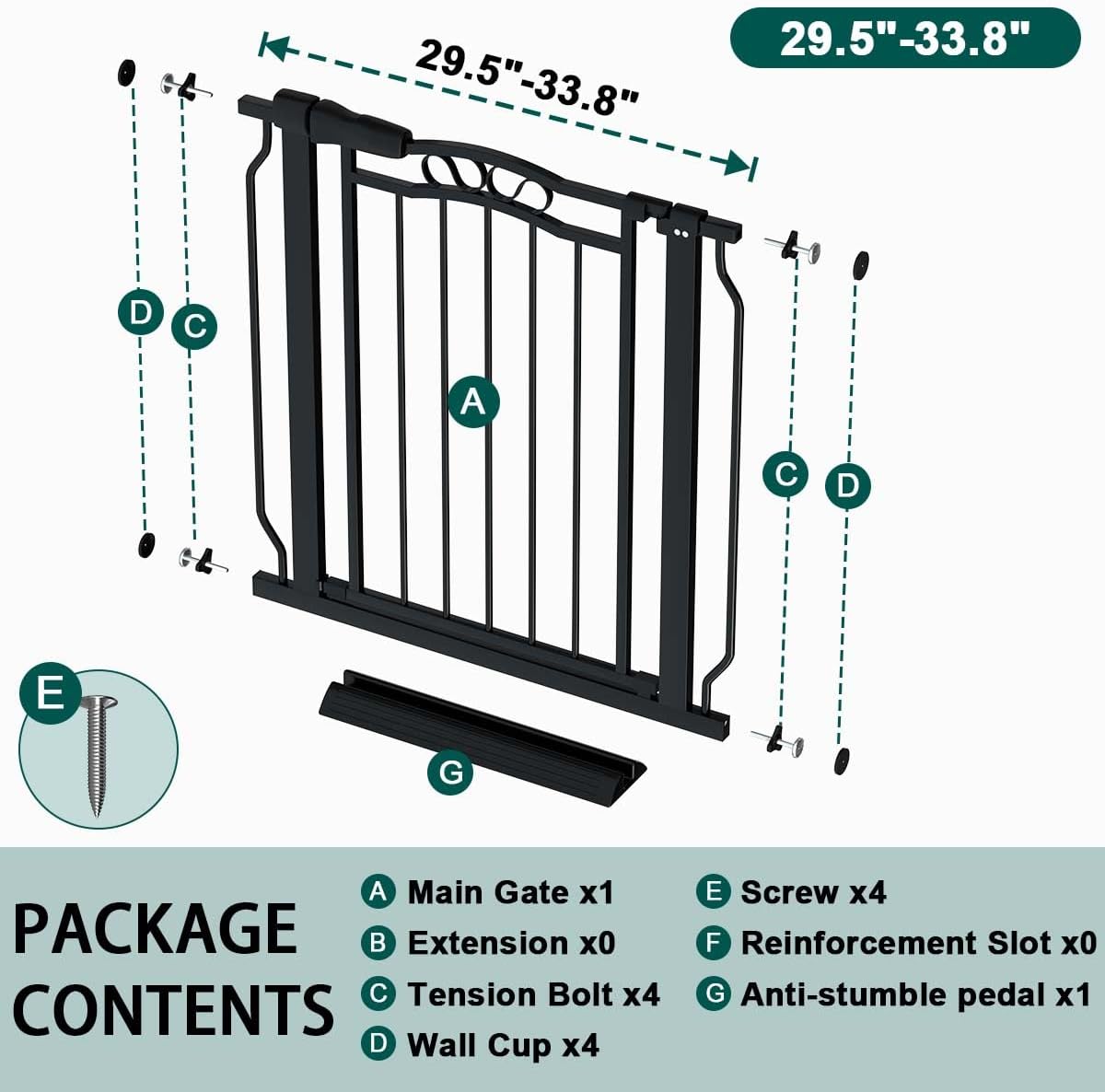 Fairy Baby Baby Gates for Stairs 29.5"-33.5" Wide, Safety Child Gate for Toddler Kids, Pet Dog