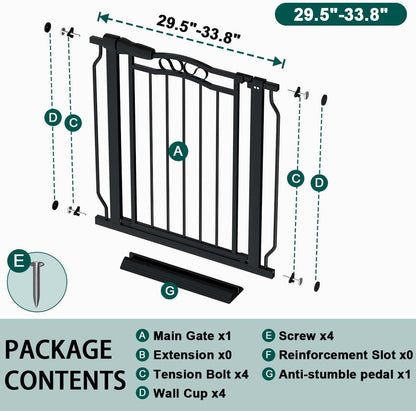 Fairy Baby Baby Gates for Stairs 29.5"-33.5" Wide, Safety Child Gate for Toddler Kids, Pet Dog