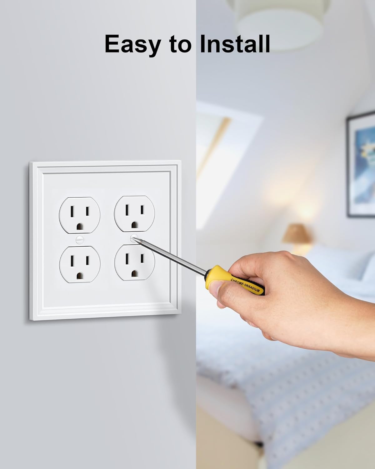 2-Pack Double Duplex Outlet Cover, Natural Bamboo Fiber Switch Plates and Outlet Covers, White