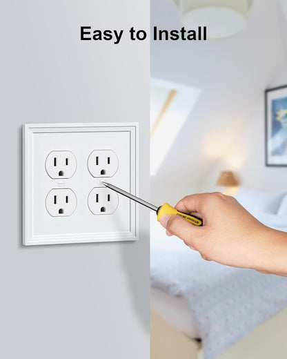 2-Pack Double Duplex Outlet Cover, Natural Bamboo Fiber Switch Plates and Outlet Covers, White