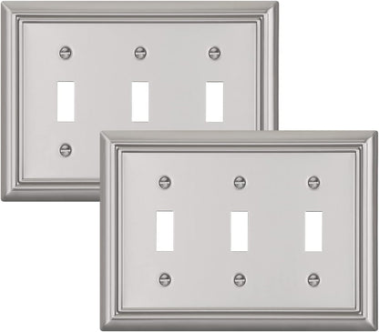 DEWENWILS Tripple Toggle Wallplates, Brushed Nickel Light Switch Covers, Heavy Duty Matel Material