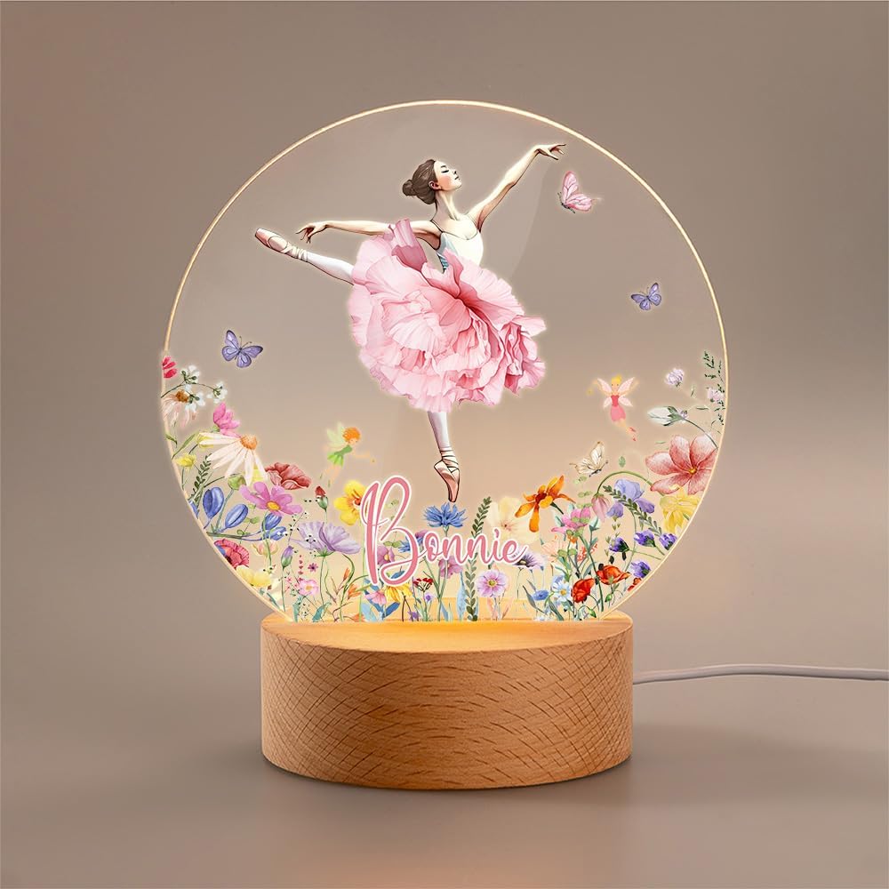callie Acrylic Night Light Name Plate Personalized, Custom Cute Fox Deer Turtle Forest Animal with
