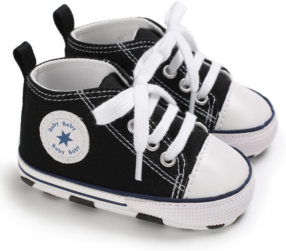 Unisex Baby Girls Boys Canvas High-top Shoes, Newborn Infant Anti-Slip Soft Sole Frist Walking