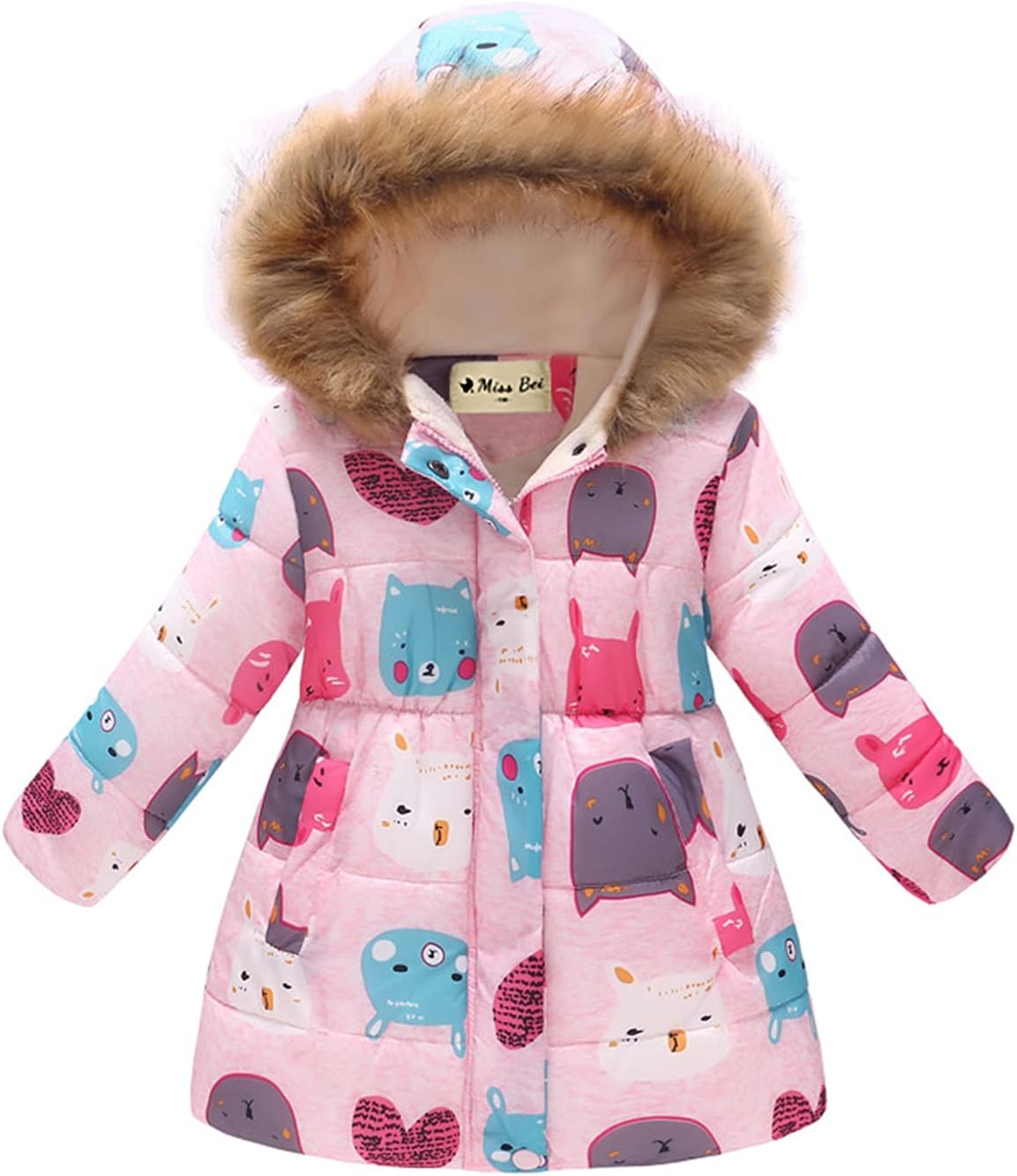 Miss Bei Girl's Winter Coat Jacket Hooded Kids Toddler Flower Print Parka Outwear Warm Cotton