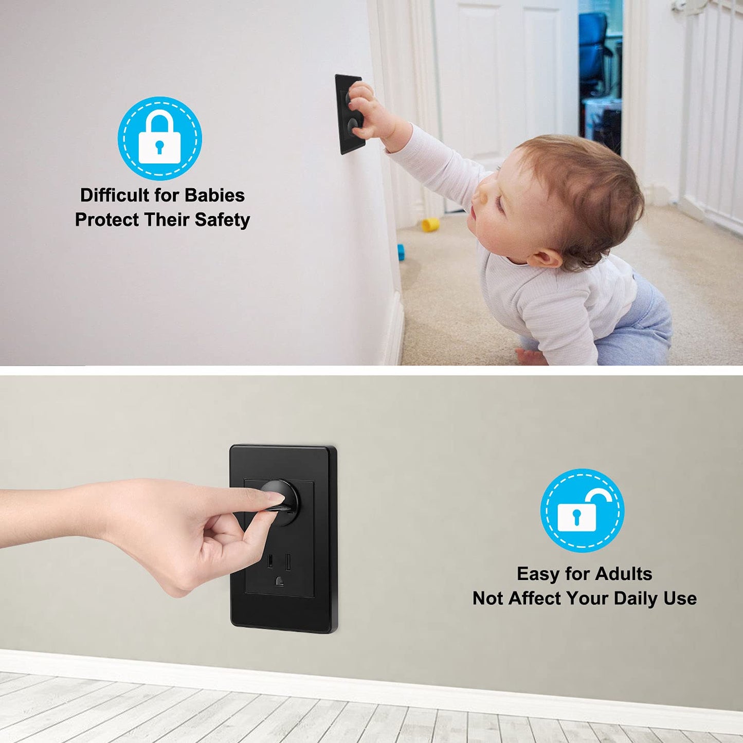 52 Pack Black Safety Outlet Covers Baby Proofing, Electrical Socket Outlet Plugs 3-Prong Child