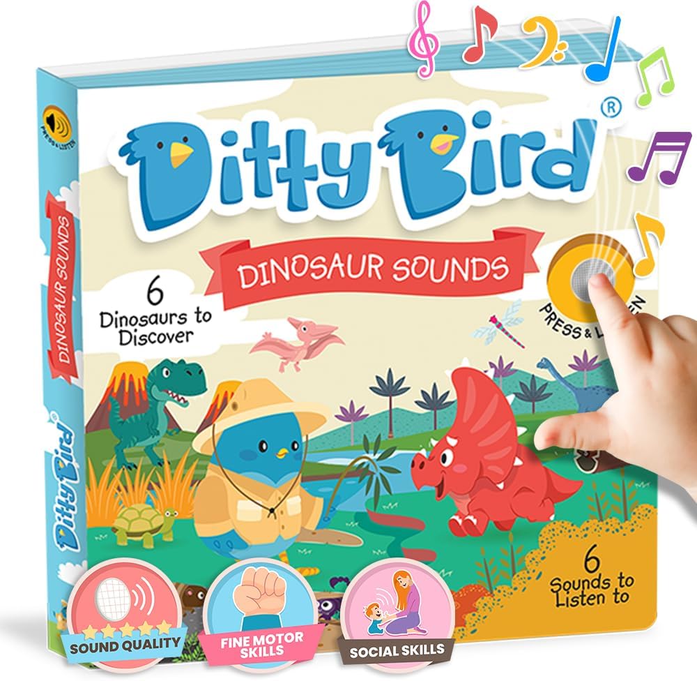 Ditty Bird Dinosaur Book for Toddlers | Realistic Dino Sound Book | Interactive T-Rex Board Books