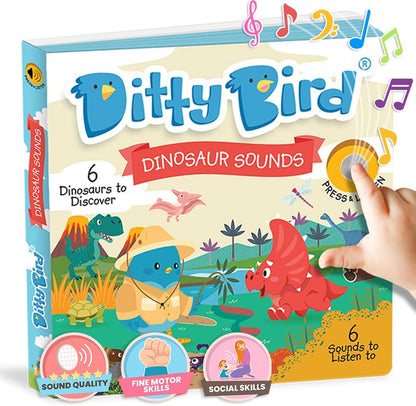 Ditty Bird Dinosaur Book for Toddlers | Realistic Dino Sound Book | Interactive T-Rex Board Books