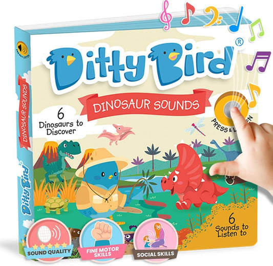 Ditty Bird Dinosaur Book for Toddlers | Realistic Dino Sound Book | Interactive T-Rex Board Books
