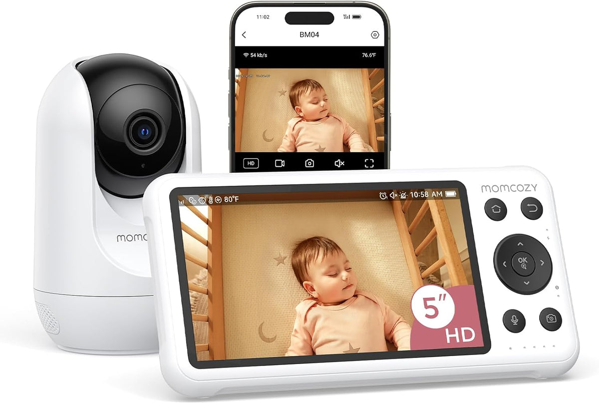 Momcozy Smart WiFi Baby Monitor with Camera and Audio, 5" 1080P Screen with Wall Mount, Motion &