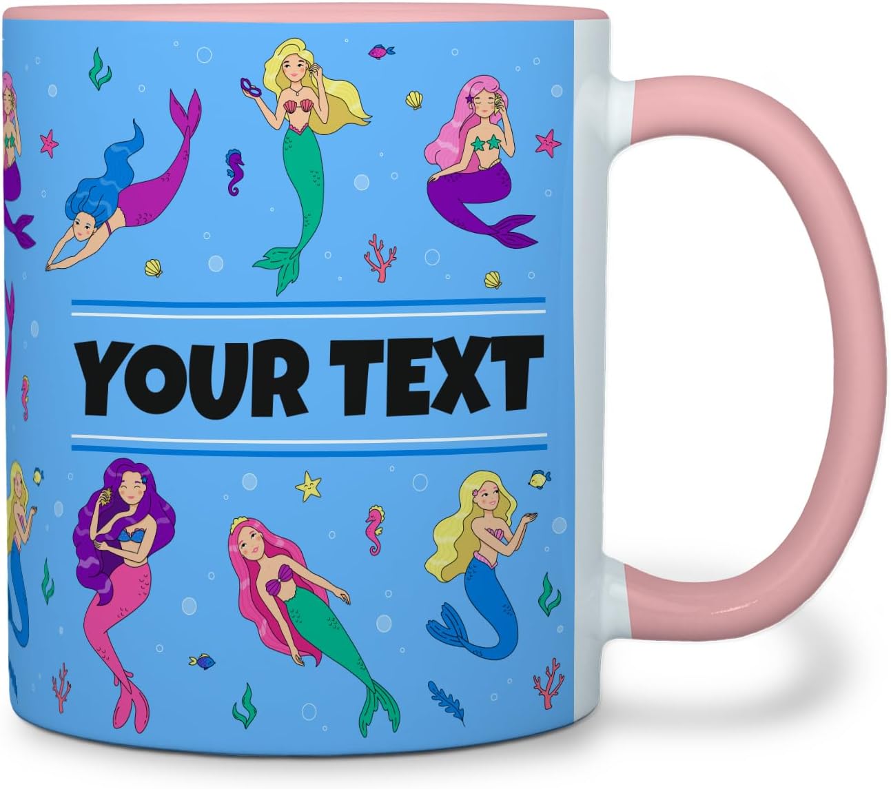 Personalized Mug for Kids - Mermaids - Custom Name/Text, Ceramic Hot Chocolate/Cocoa/Coffee Cup for