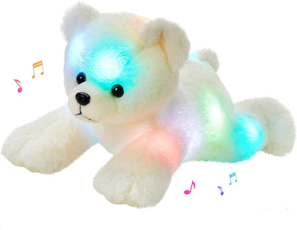 Glow Guards 14" Musical Light up Polar Bear Stuffed Animal,LED Singing Soft Plush Toy with Rainbow
