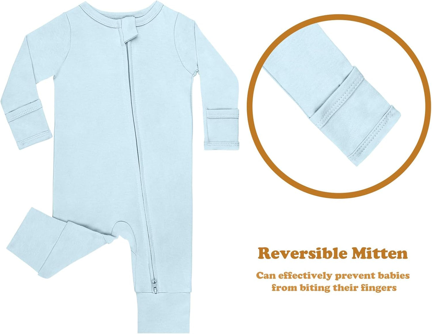 GUISBY Long Sleeve Cotton Pajamas Footless Baby Bodysuits with Zipper and Mittens 3-Pack for Boys