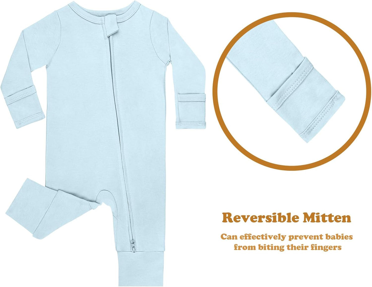GUISBY Long Sleeve Cotton Pajamas Footless Baby Bodysuits with Zipper and Mittens 3-Pack for Boys