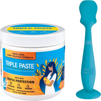 Triple Paste Diaper Rash Cream and Spatula Bundle - 16 oz Zinc Oxide Ointment and Spatula