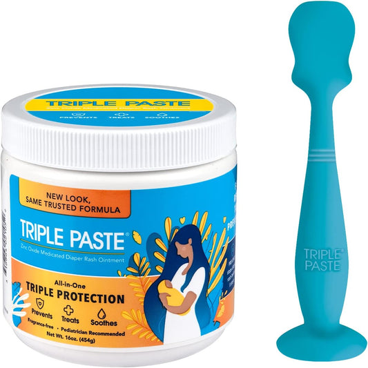Triple Paste Diaper Rash Cream and Spatula Bundle - 16 oz Zinc Oxide Ointment and Spatula