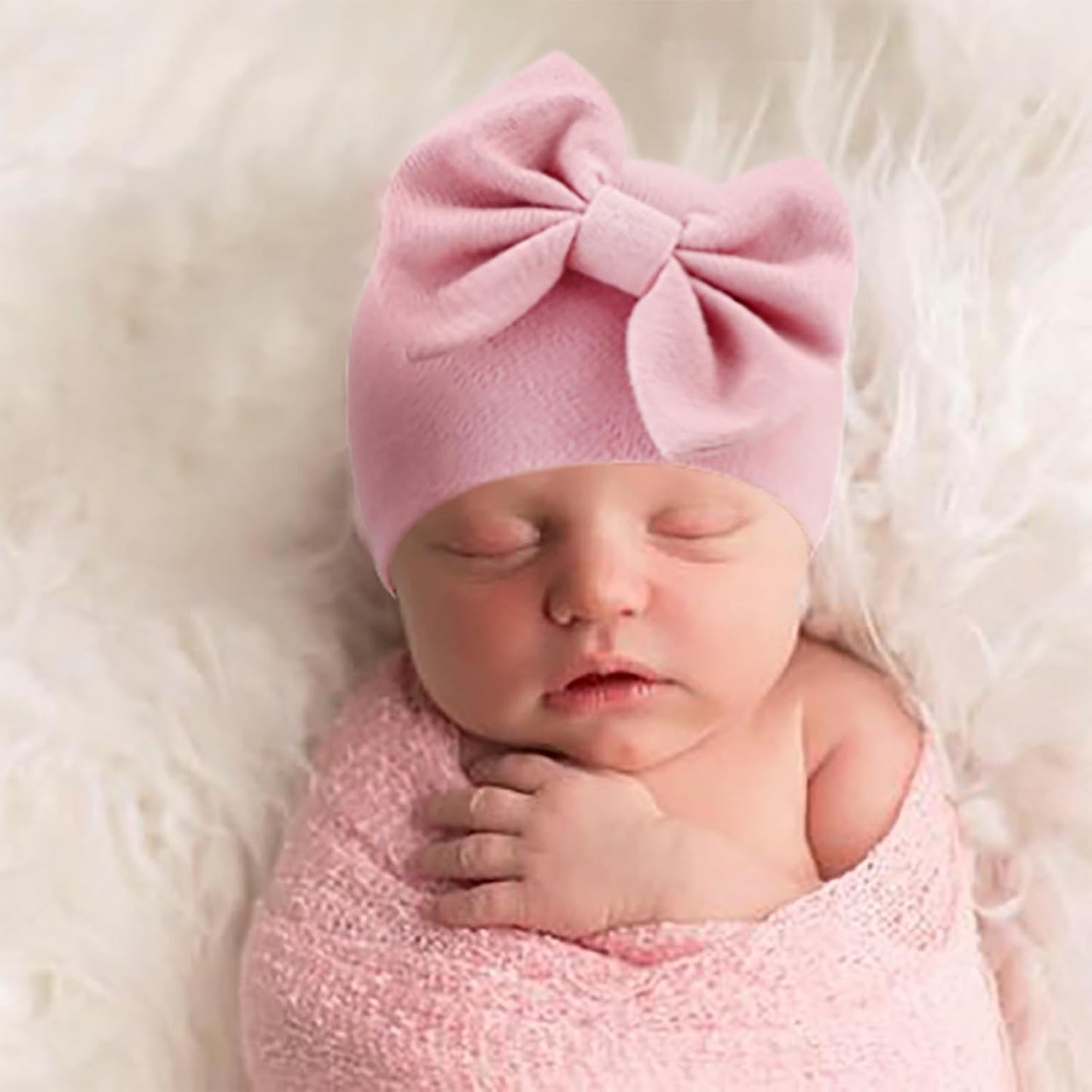 BQUBO Newborn Baby Hats Mittens Set Hospital Hat Beanie Infant Bow Hats Baby Gloves No Scratch