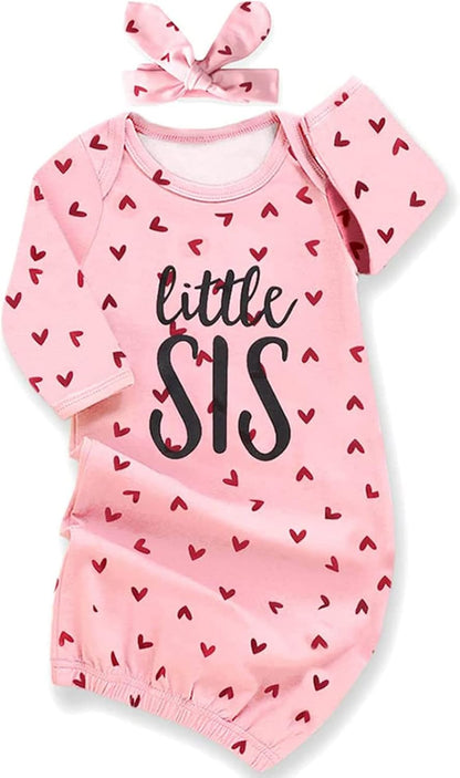 AMAWMW Newborn Baby Girl Little Sister Sleeper Gown Stripe Long Sleeve Nightgown Pajamas Gifts
