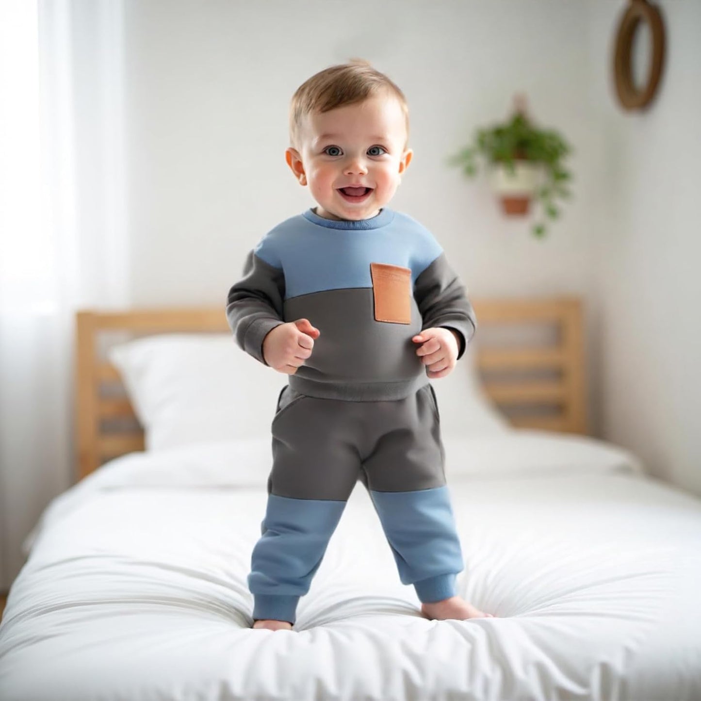 Kupretty Toddler Baby Boy Fall Winter Clothes Color Block Long Sleeve Sweatshirt Pullover Tops +