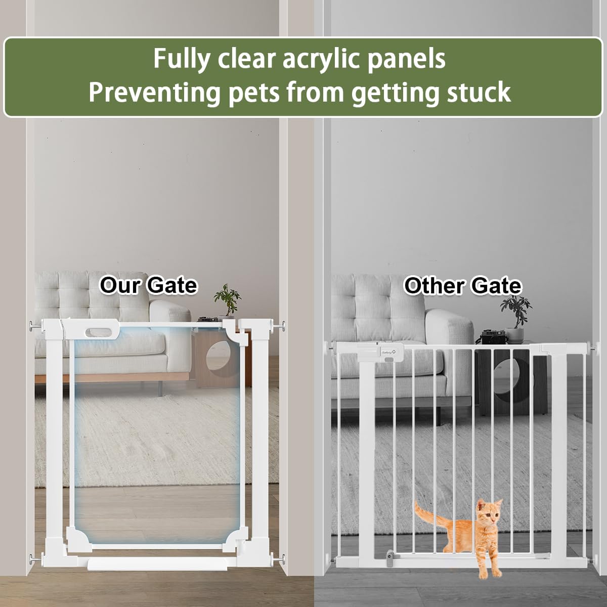 Clear Baby Safety Gate for Stairs,29"-48" Wide, 30" Tall Pressure Mounted Acrylic Pet Gate, Easy