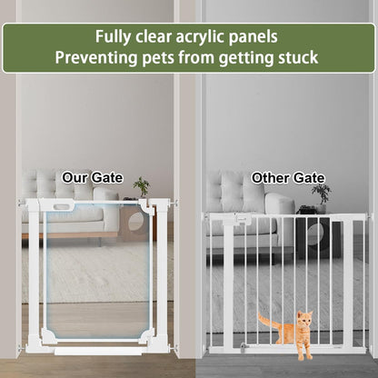 Clear Baby Safety Gate for Stairs,29"-48" Wide, 30" Tall Pressure Mounted Acrylic Pet Gate, Easy