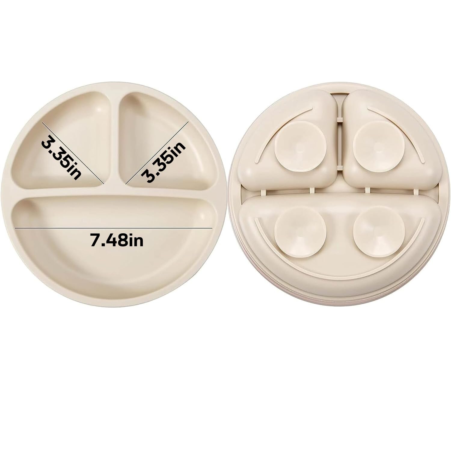 PandaEar 3 Pack Toddler Plates, Silicone Divided Suction Plate for Babies, BPA-Free 100% Food-Grade