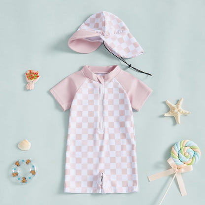 MAYUMMPY Baby Boys Girls Swimwear Casual Zipper One Pieces Rash Guard Swimsuit and Hat Beachwear