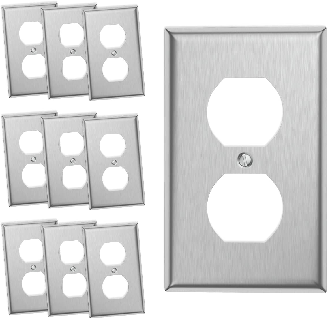 10-Pack Single Duplex Wall Switch Plate Outlet Cover - Stainless Steel Decorator Receptacle Outlet