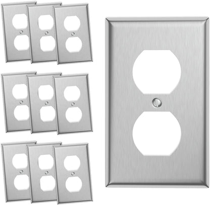 10-Pack Single Duplex Wall Switch Plate Outlet Cover - Stainless Steel Decorator Receptacle Outlet