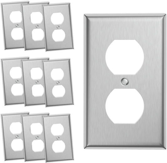 10-Pack Single Duplex Wall Switch Plate Outlet Cover - Stainless Steel Decorator Receptacle Outlet
