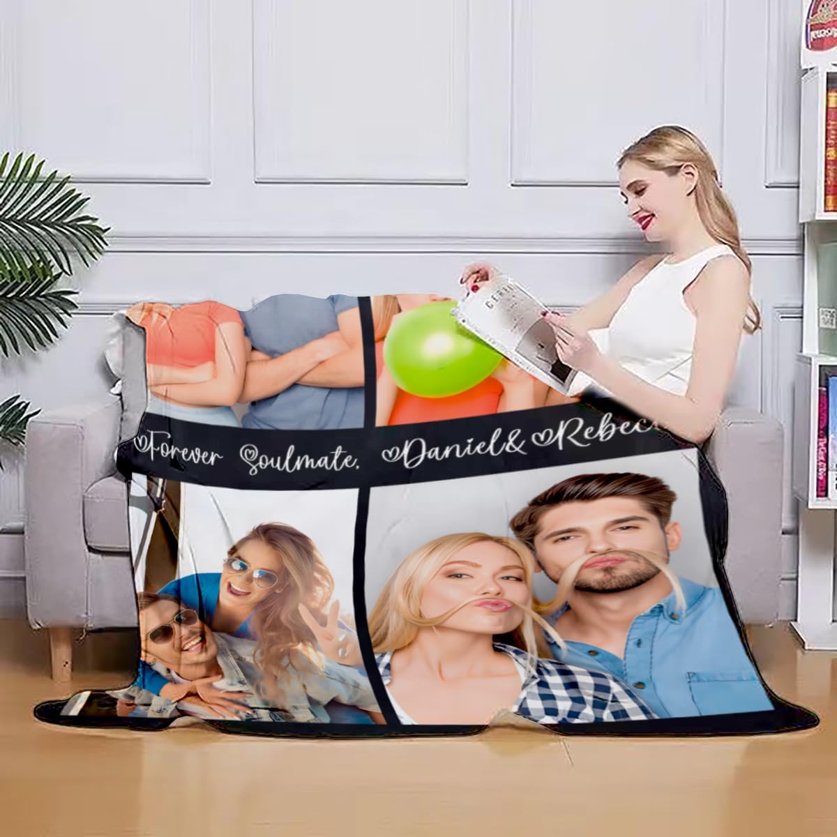 Ships Next Day, Personalized Birthday Gifts for Women, Custom Photo Blankets with Name, Customized