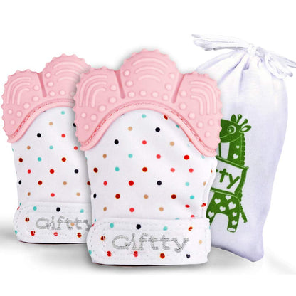 Giftty Baby Teething Mitten, Self-Soothing Teether Glove, Pain Relief Silicone Mitt, Double