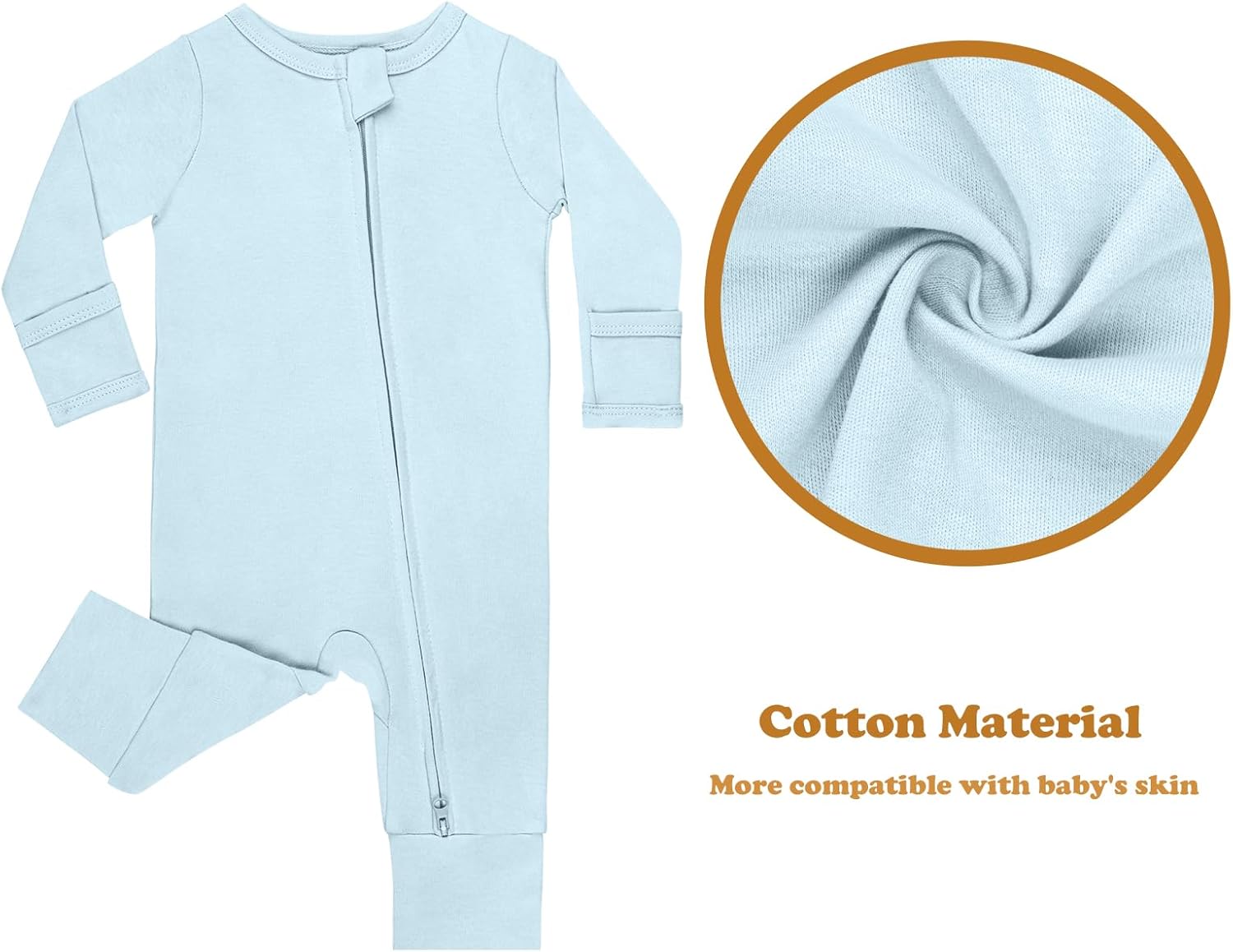 GUISBY Long Sleeve Cotton Pajamas Footless Baby Bodysuits with Zipper and Mittens 3-Pack for Boys