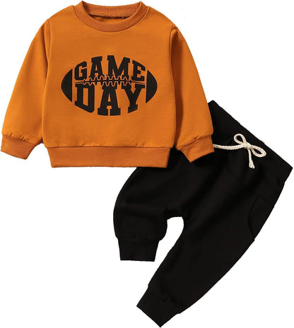 Baby Boy Clothes Fall 6 12 18 24 Months Football Long Sleeve Pullover Tops & Pant Sets Toddler