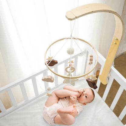 Baby Crib Mobile with Arm Boho Star Moon Nursery Mobile Set Wooden Baby Mobile Holder for Hanging