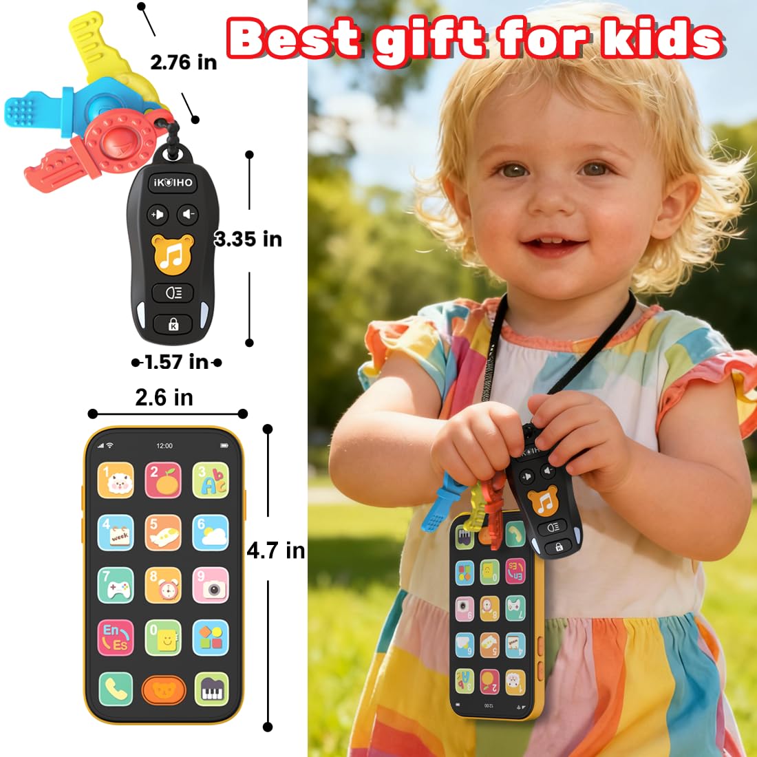Baby Phone Baby Keys Toys Set, Bilingual Play Phone & Toy Keys for Toddlers